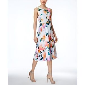 Calvin Klein Spring Summer Sleeveless Floral A-Line Blue Midi Dress Women's Sz 2